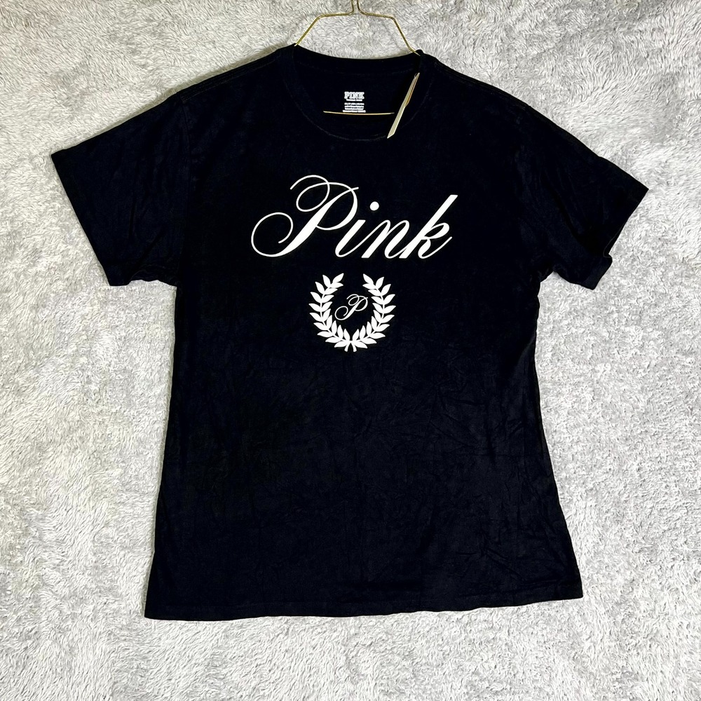 Victoria's Secret Pink T Shirt Womens XS Black Graphic Cotton Short‎ Sleeve